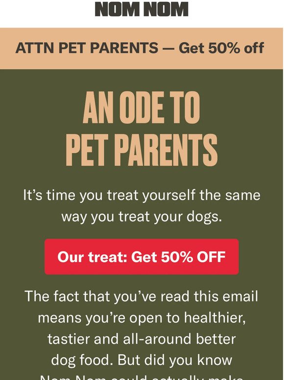 50% off every pet parent’s dream food