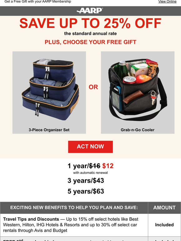 aarp free duffle bag offer