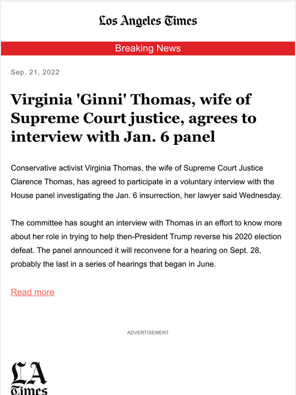 Los Angeles Times Breaking News Virginia ‘ginni Thomas Wife Of Supreme Court Justice Agrees 3316