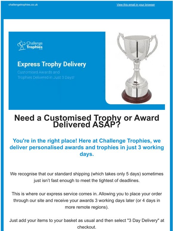 Personalised Trophies & Awards Delivered In Just 3 Days!