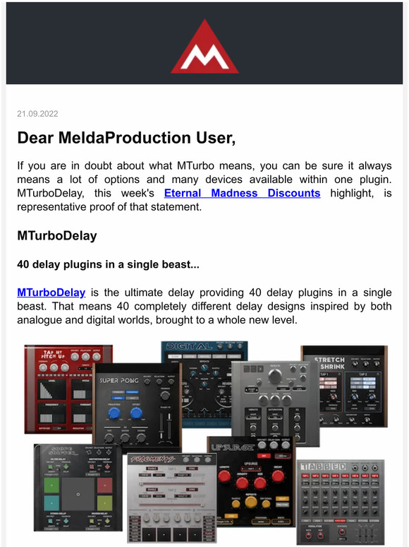 What does MTurbo stand for? MTurboDelay and three more plugins at 50% of the regular price