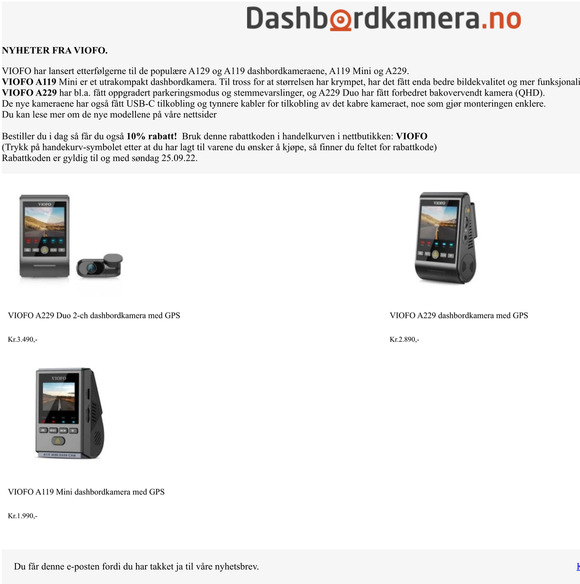 Nyheter fra VIOFO - 10% introduksjonsrabatt