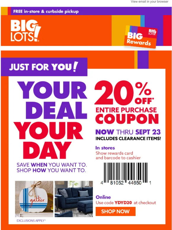 Big Lots: Celebrate the first day of fall with a 20% OFF Coupon 🍃 | Milled