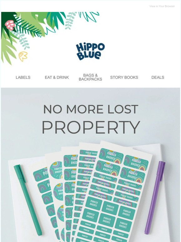 Hippo Blue Name Labels From 10.40! Milled