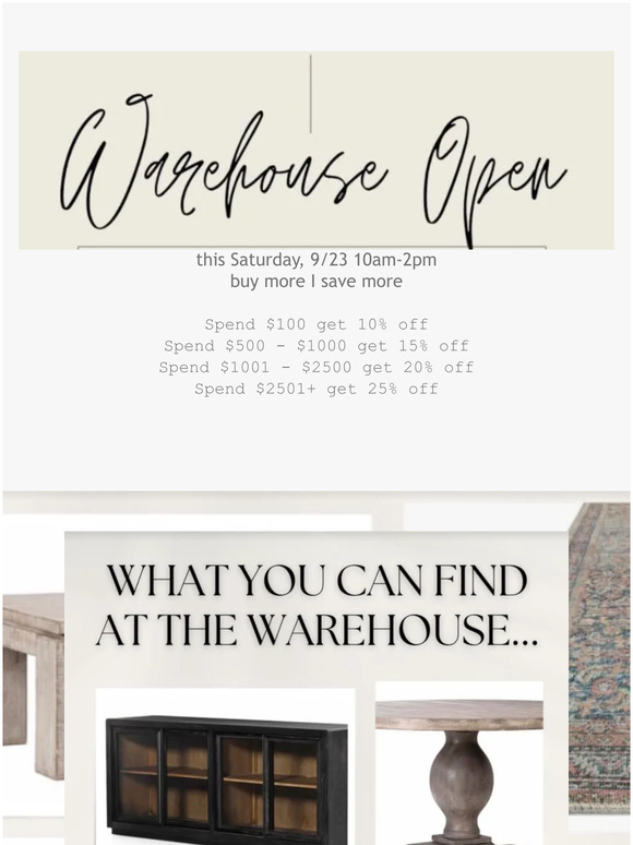 Warehouse *SALE* This Saturday