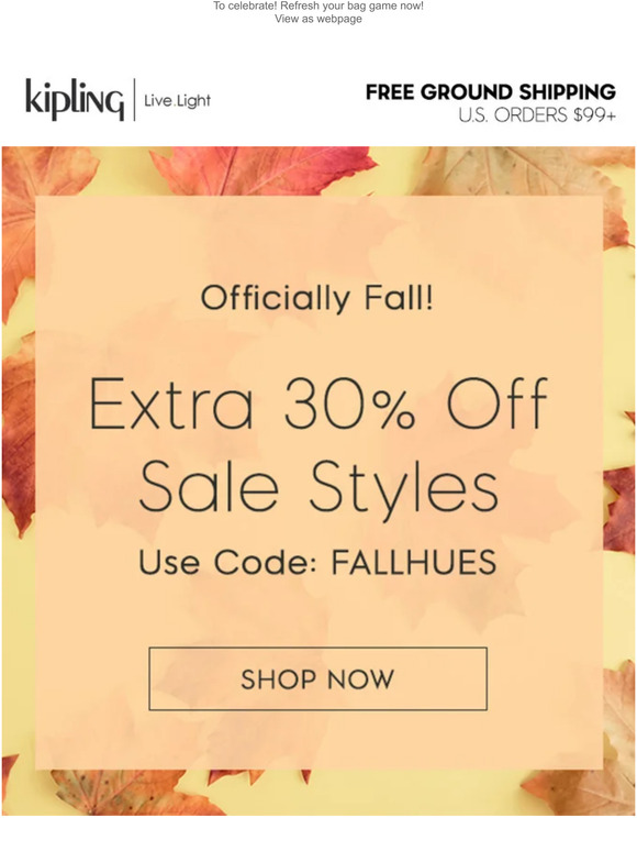 Kipling USA Missed You, Fall! Extra 30 OFF Sale Styles Milled