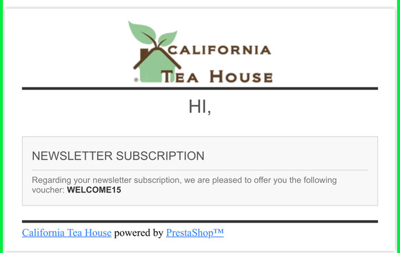 [California Tea House] Newsletter voucher