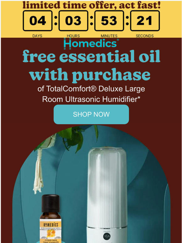 Homedics FREE essential oil with humidifier purchase Milled