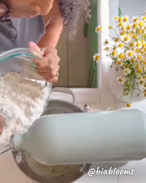 Flour being poured into Stand Mixer