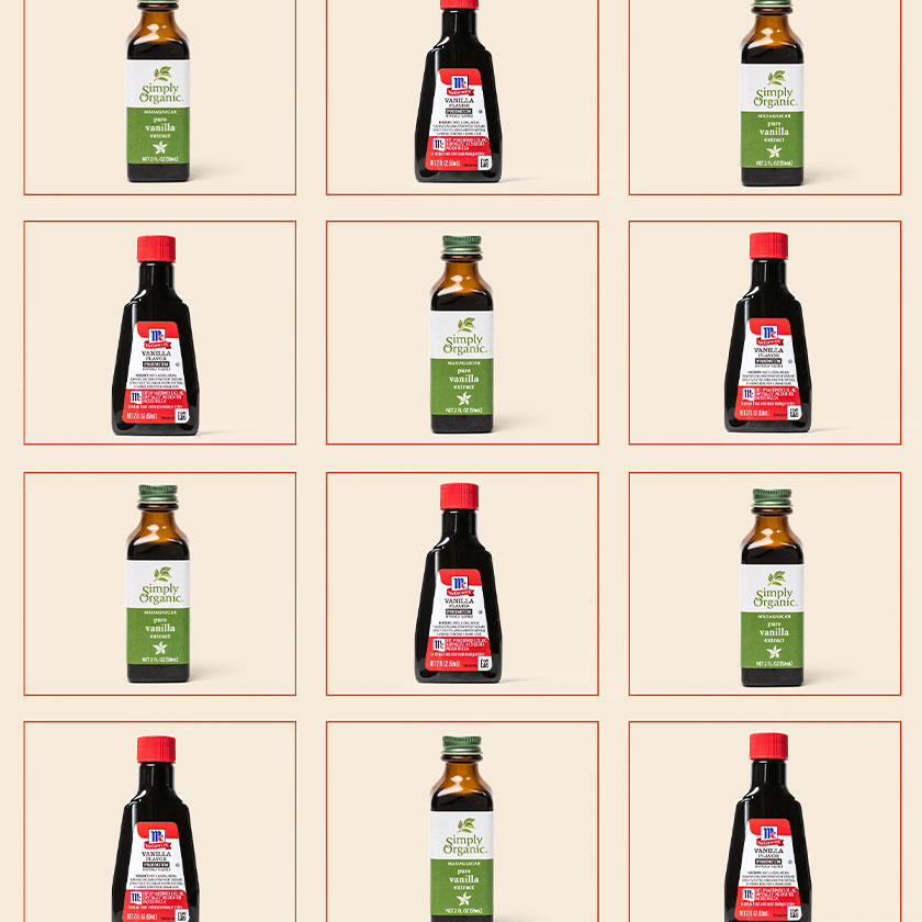 Bottles of Vanilla Extract and Imitation Vanilla