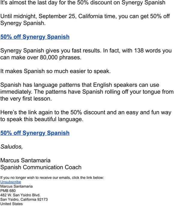 [Closing soon] 50% off Synergy Spanish