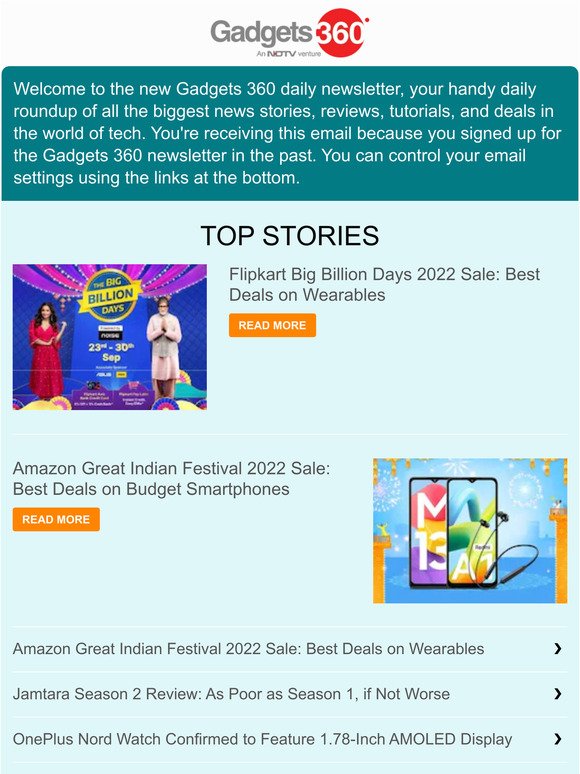 Gadgets 360 Newsletter: Flipkart Big Billion Days 2022 Sale: Best Deals on Wearables & more