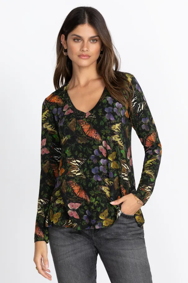 MIDNIGHT MARIPOSA FAVORITE LONG SLEEVE V-NECK SWING TEE 