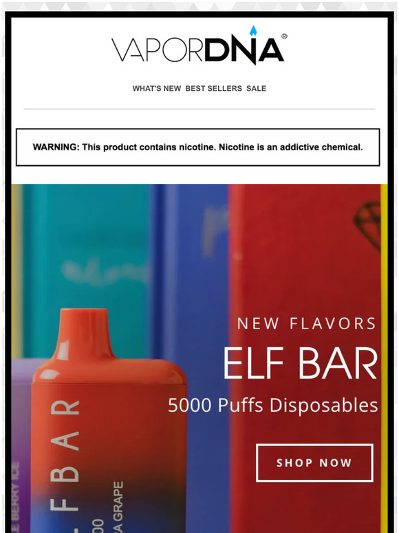 VAPORDNA NEW ELF BAR Flavors are here! Over 30 Flavors Available! Milled