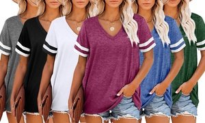 LESIES Women Casual V Neck T Shirts Loose Short/Long Sleeve Tunic Tops