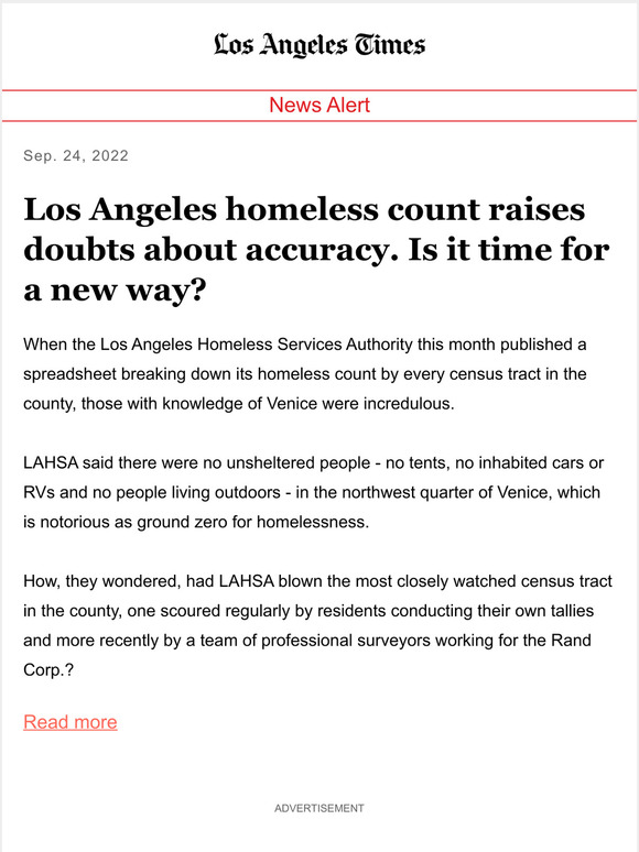 Los Angeles Times Los Angeles Homeless Count Raises Doubts About Accuracy Is It Time For A New