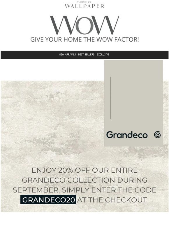 Get 20% off on Grandeco wallpapers in September at World of Wallpaper