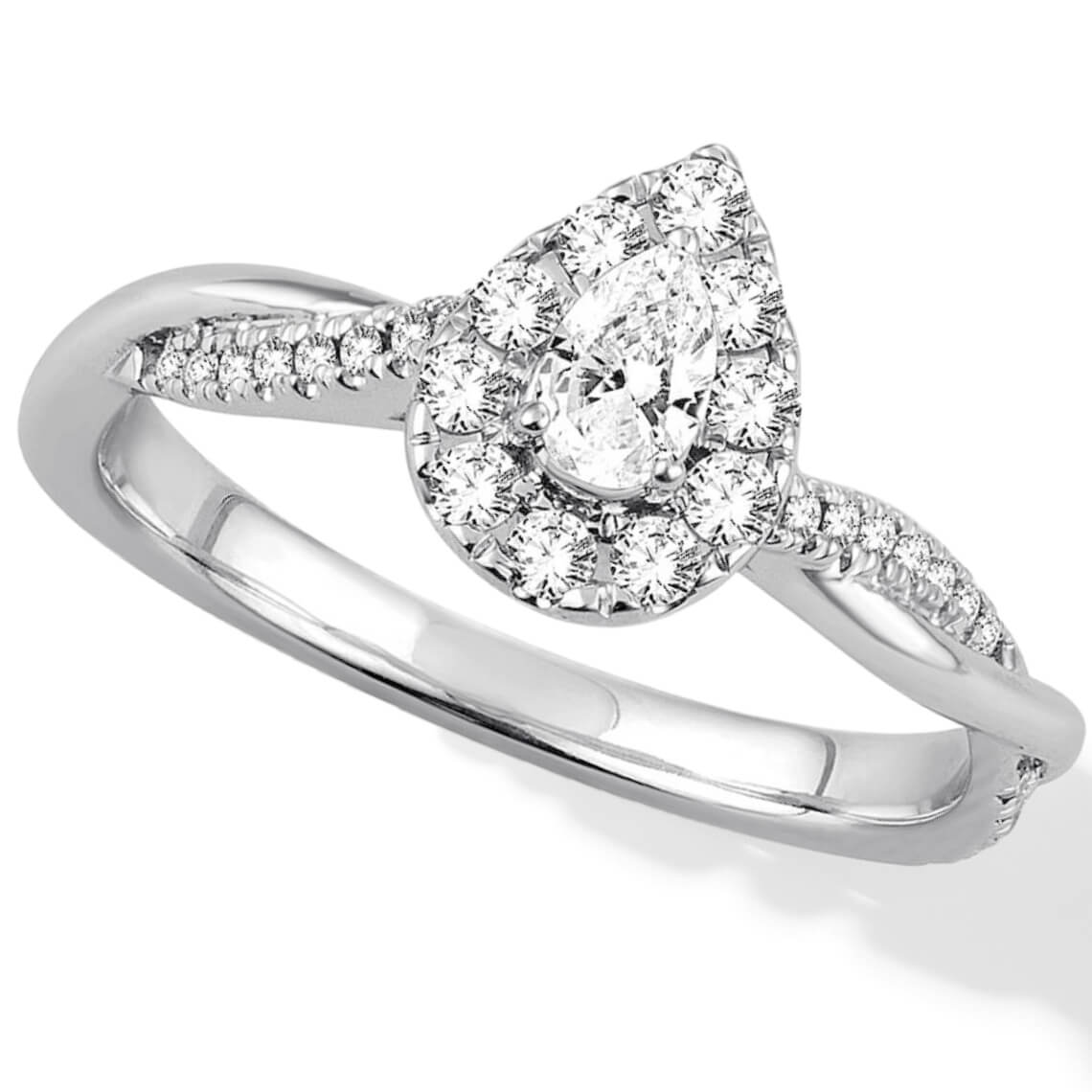  Halo  Pear-Shaped Diamond Engagement Ring 1/2 ct tw 14K White Gold