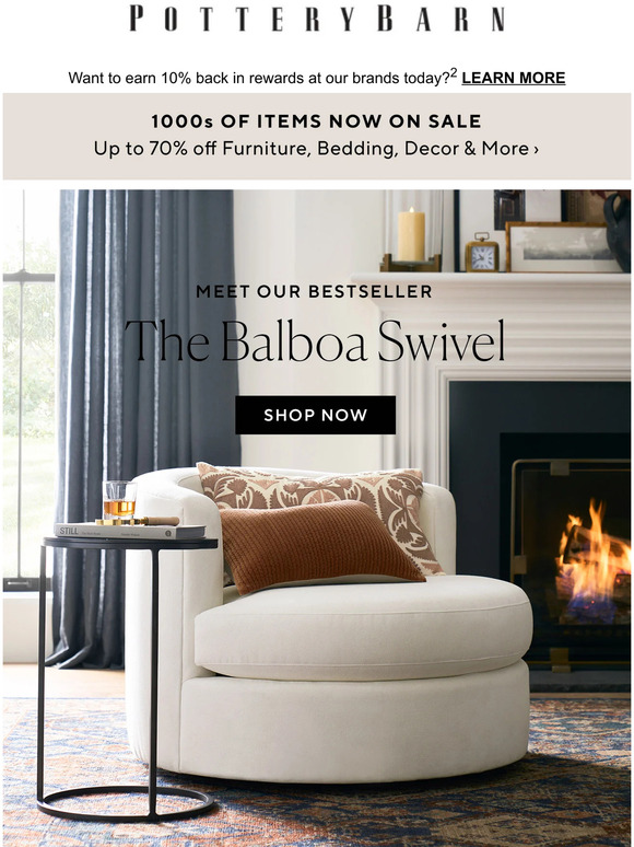 Pottery Barn Meet Balboa Our bestselling swivel chair. Milled