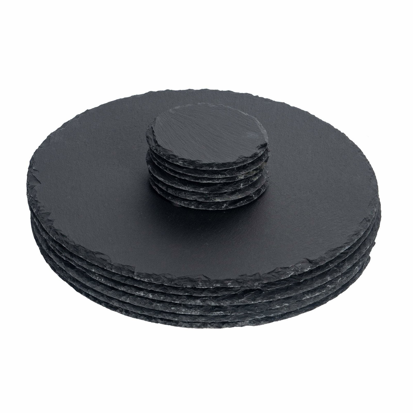Image of 12pc Black Round Slate Placemats & Coasters Set - By Argon Tableware