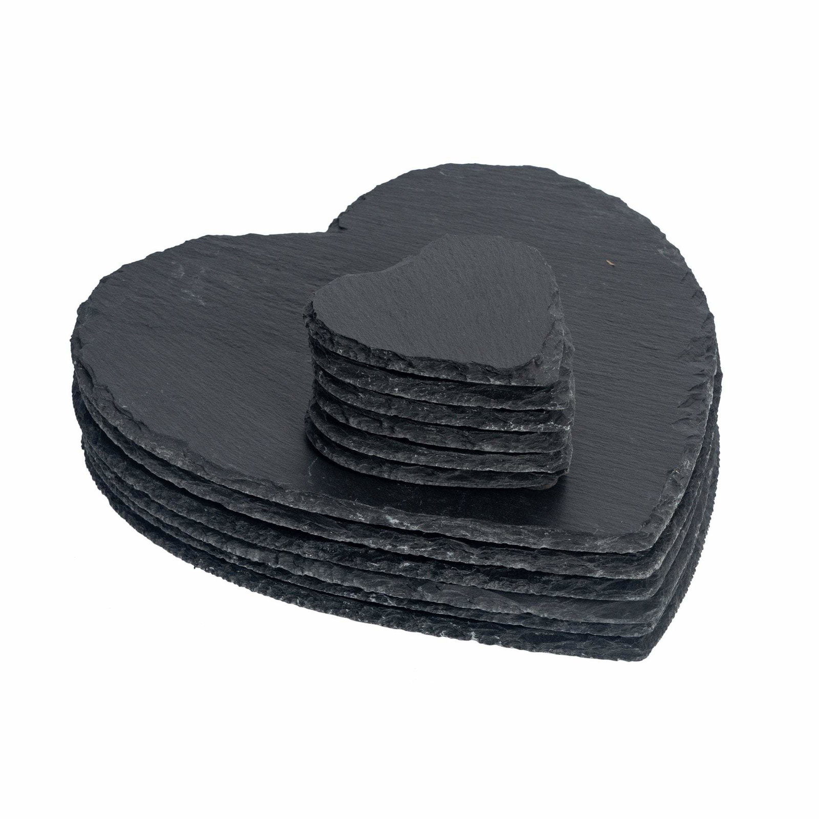 Image of 12pc Black Heart Slate Placemats & Coasters Set - By Argon Tableware