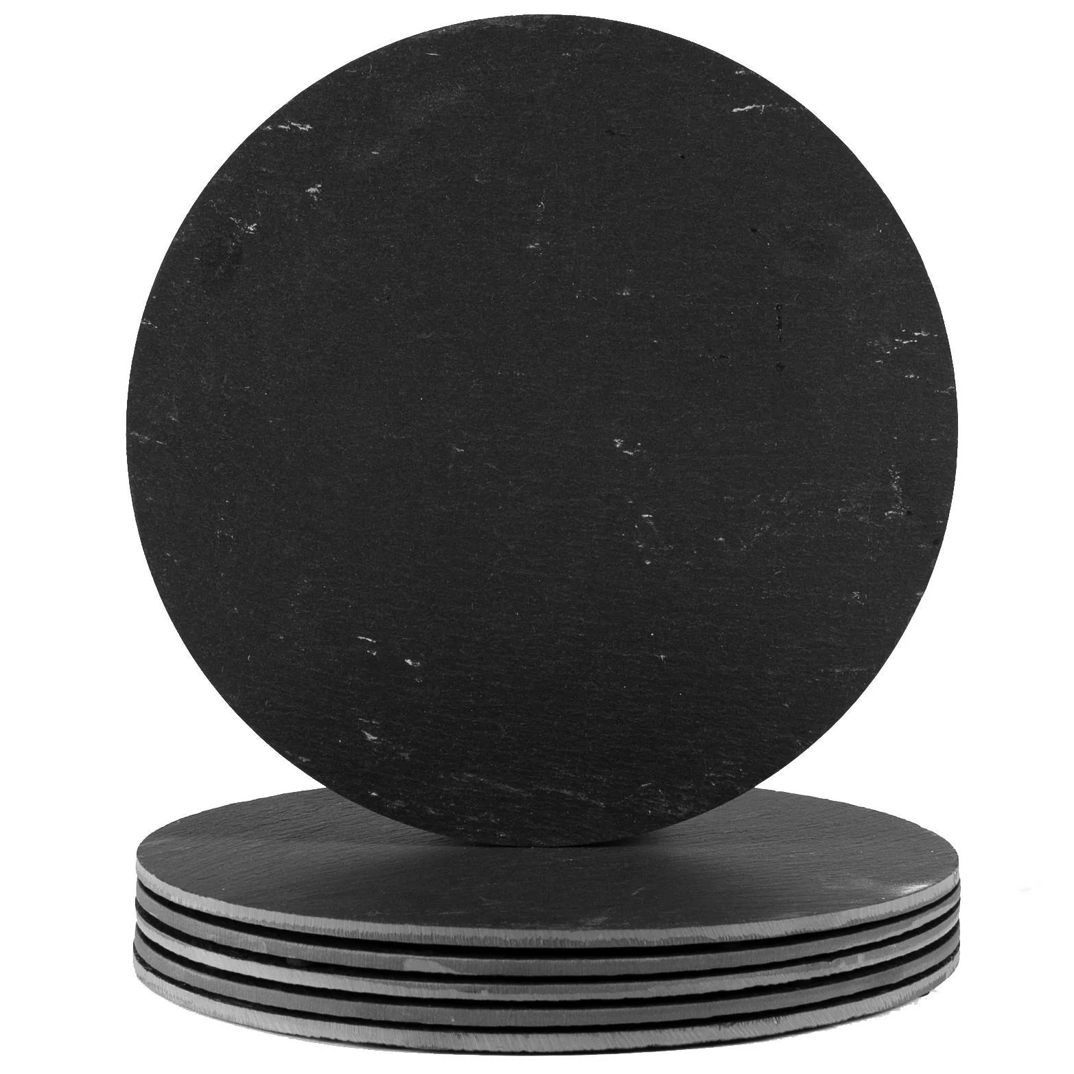 Image of 30cm Black Round Linea Slate Placemats - Pack of Six - By Argon Tableware