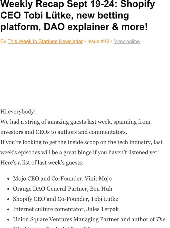 Weekly Recap Sept 19-24: Shopify CEO Tobi Lütke, new betting platform, DAO explainer & more!