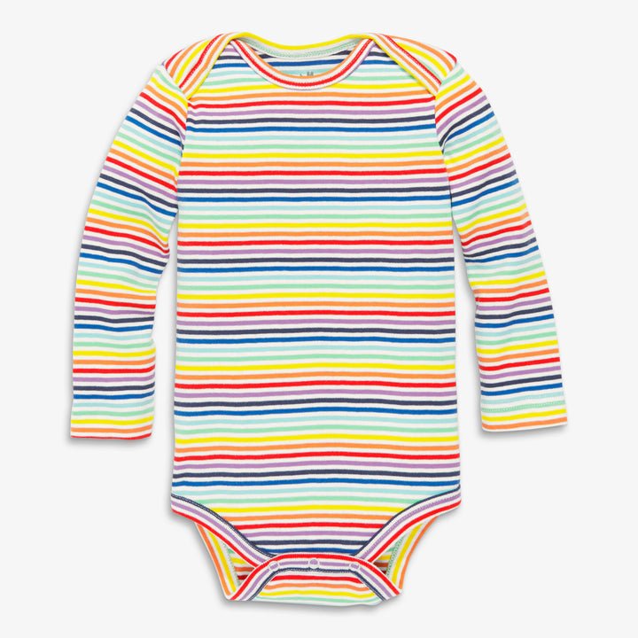 Organic long sleeve babysuit in mini rainbow stripe