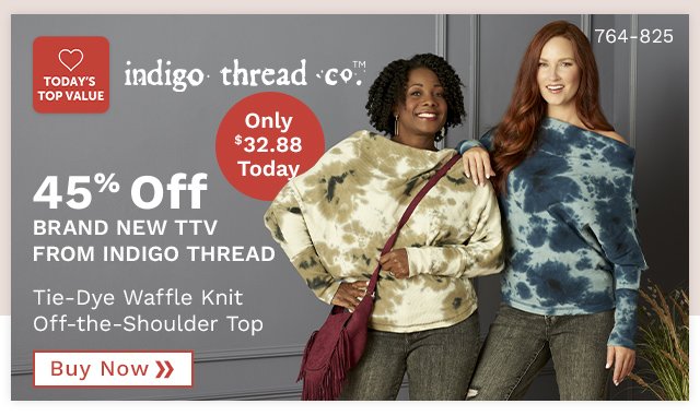 764-825 Indigo Thread Co.™ Tie-Dye Waffle Knit Off-the-Shoulder Top - 45% Off - Brand New TTV from Indigo Thread
