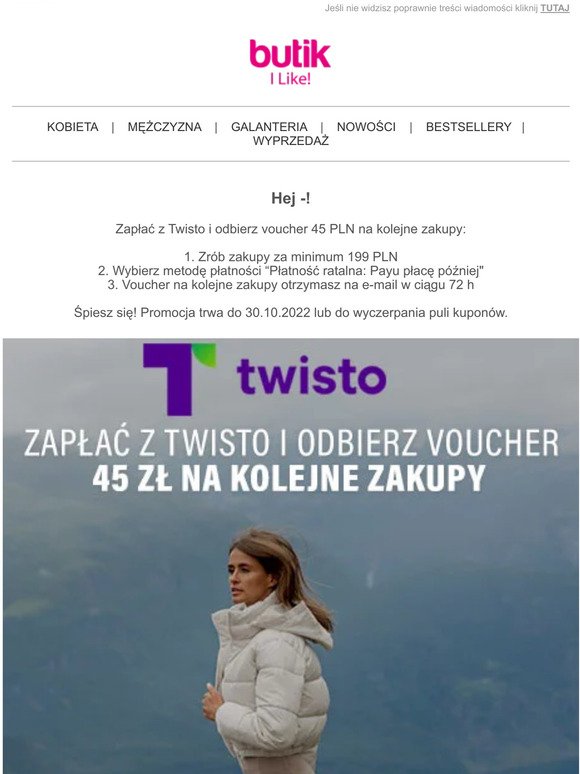 Zapłać z TWISTO i odbierz voucher 45 PLN na kolejne zakupy