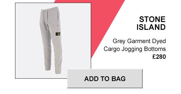 Grey garment dyed cargo joggers. Add to bag