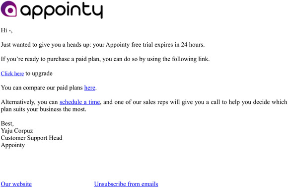 Your free Appointy trial expires today!