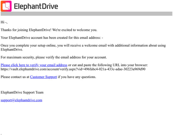 ElephantDrive Account Verification