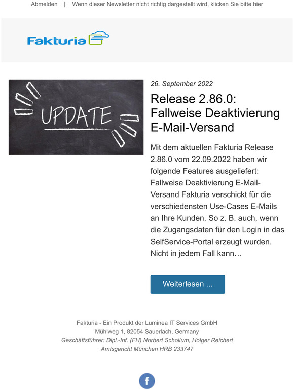 Release 2.86.0: Fallweise Deaktivierung E-Mail-Versand