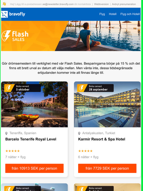Res bort från endast 2904 SEK med vår Flash Sales
