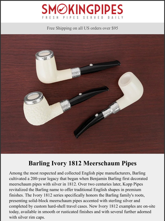 Smokingpipes.com: Barling Ivory 1812 Pipes | Meerschaum and Silver | Milled