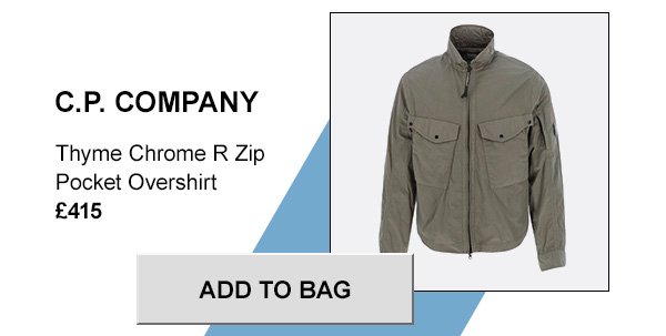 CP Company, thyme chrome R zip pocket overshirt. Add to bag