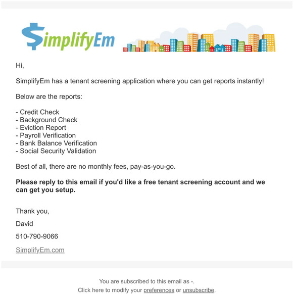 New Tenant Screening Account