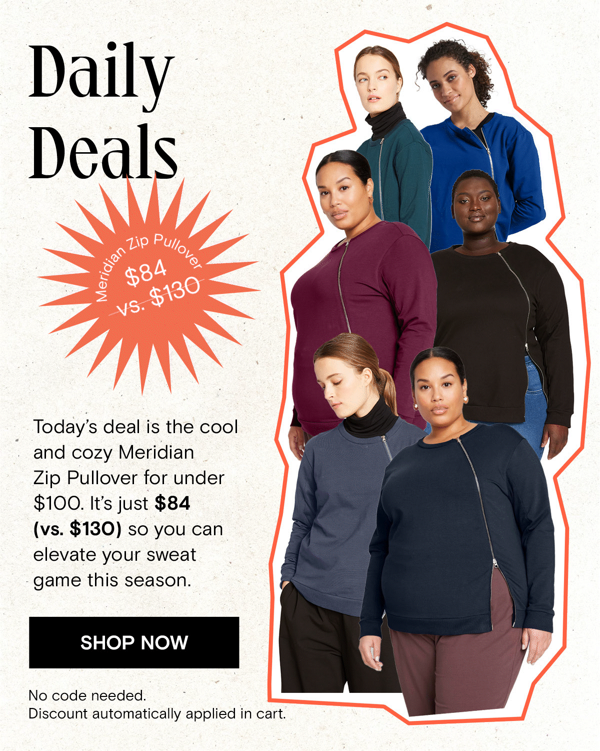Get our Meridian Zip Pullover for $84