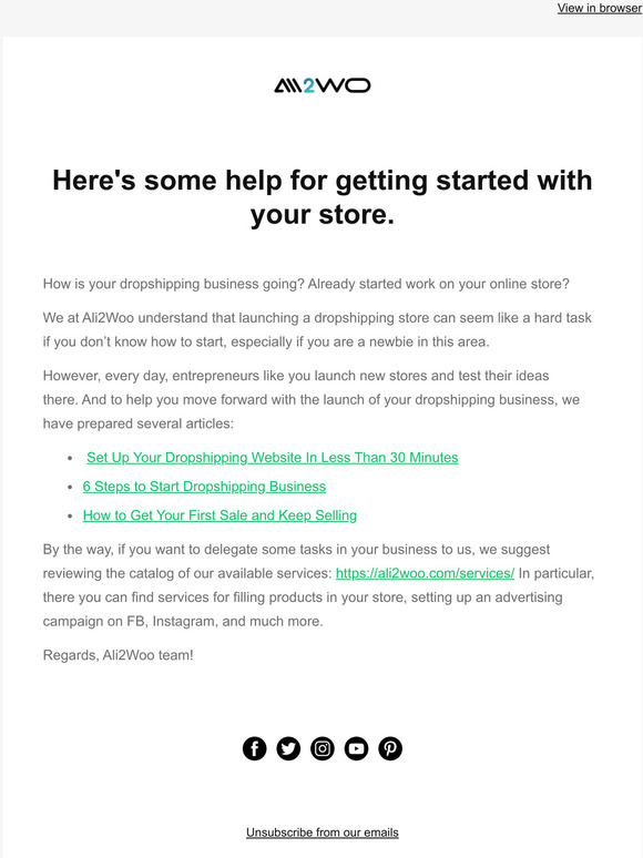 Here's some help for getting startedwith your store.