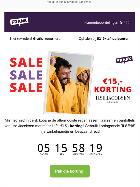 Alleen deze week €15 korting op regenkleding