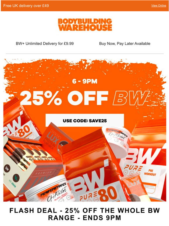 Bodybuilding Warehouse: HUGE savings on all BW items for just 3 hours ...