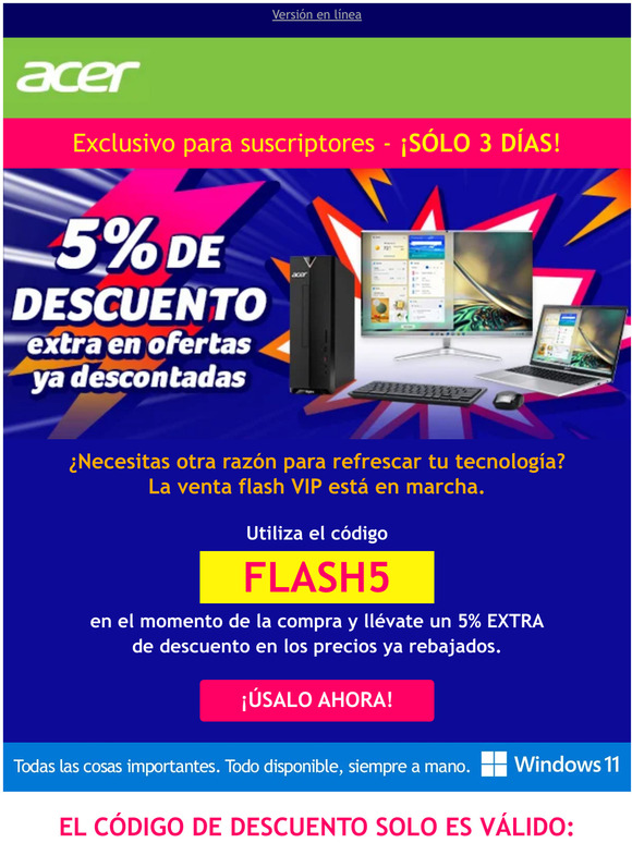 VENTA FLASH VIP: ¡5% de descuento en todo ahora!