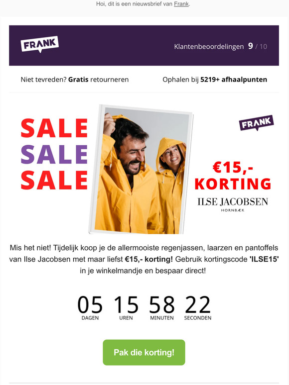Alleen deze week €15 korting op regenkleding