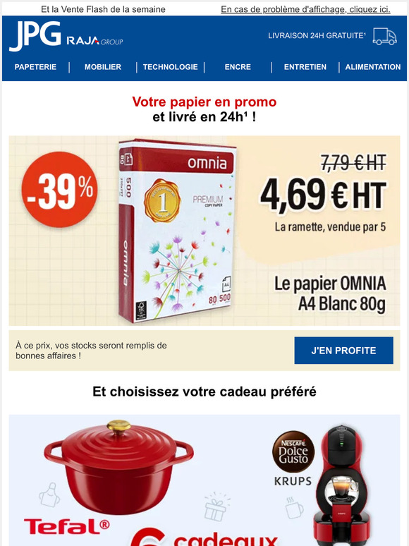 [Promo Papier] 4,69 €ht la ramette + 6 cadeaux au choix