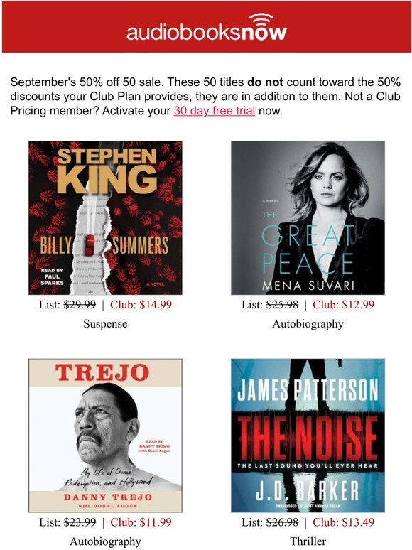 50% Off 50 Audiobooks - September - Ends Soon