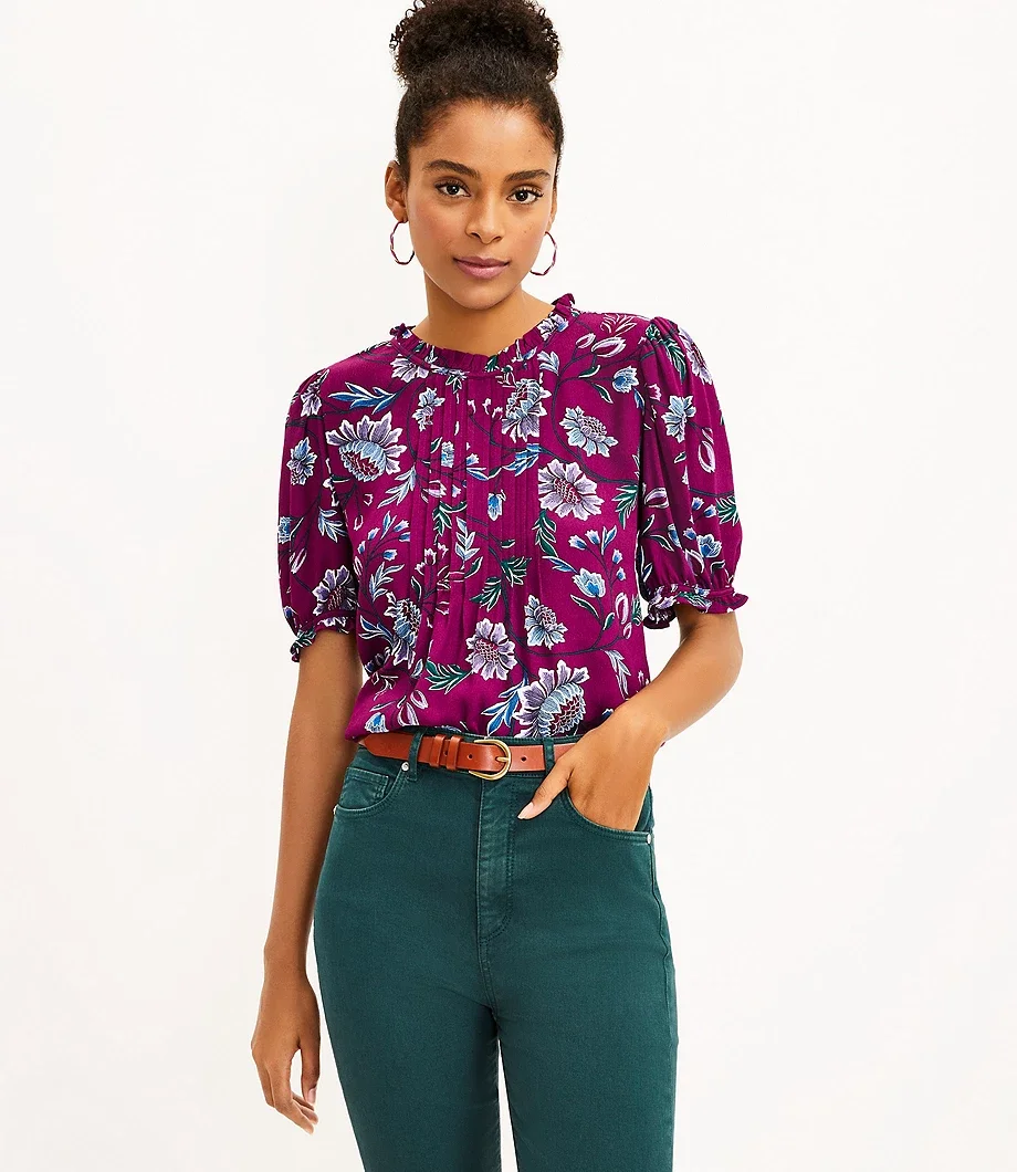 Floral Pintucked Puff Sleeve Top