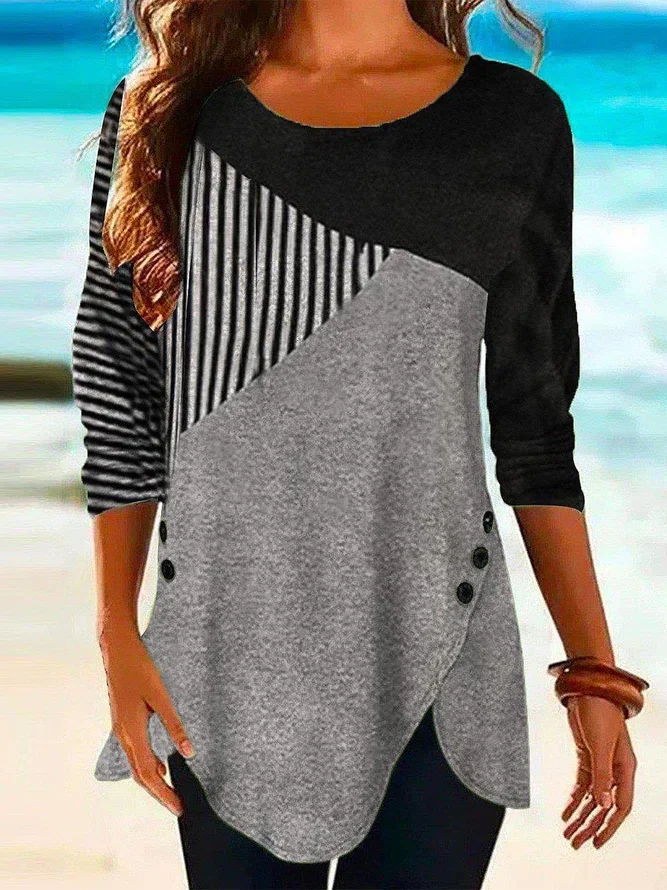 Neck Colorblock Daily Tunic T...
