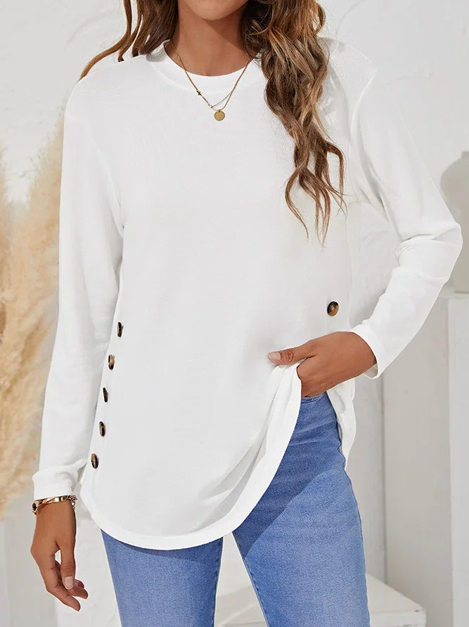Crew Neck Solid Causal Tunic ...