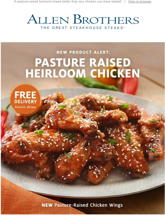 Allen Brothers Steaks New! Pasture Raised Heirloom Chicken Wings